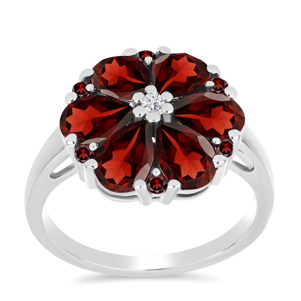 Stříbro 925/1000 - Prsten s Bartonským Granátem a Bílým Topazem - Karátové číslo: 5. přibližná hmotnost: 4.86 gramů 3 