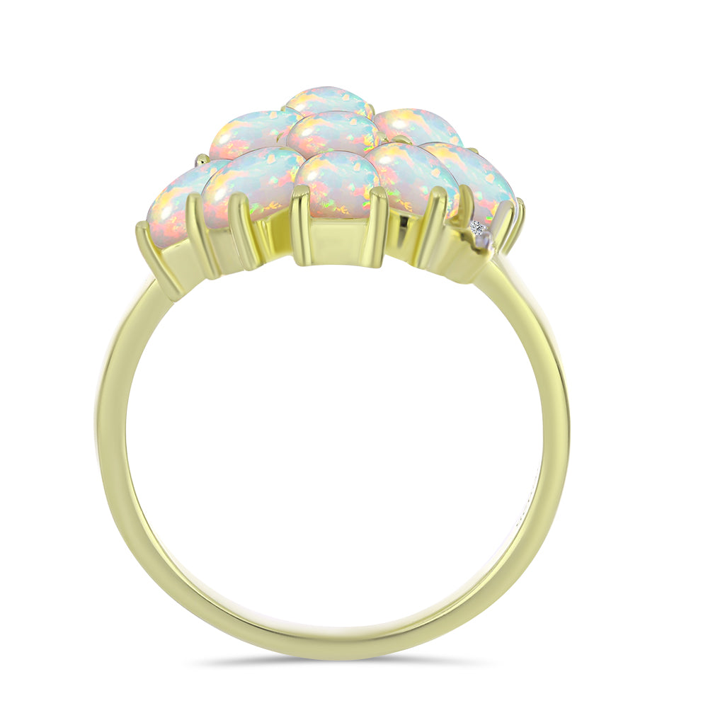 Pozlacené Stříbro 925/1000 - Prsten s Etiopským Opálem z Lega Dembi a Bílým Topazem - Karátové číslo: 2.61. přibližná hmotnost: 5.39 gramů 2 