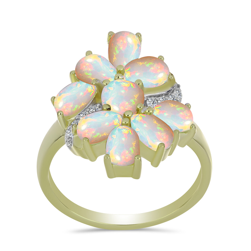 Pozlacené Stříbro 925/1000 - Prsten s Etiopským Opálem z Lega Dembi a Bílým Topazem - Karátové číslo: 2.61. přibližná hmotnost: 5.39 gramů