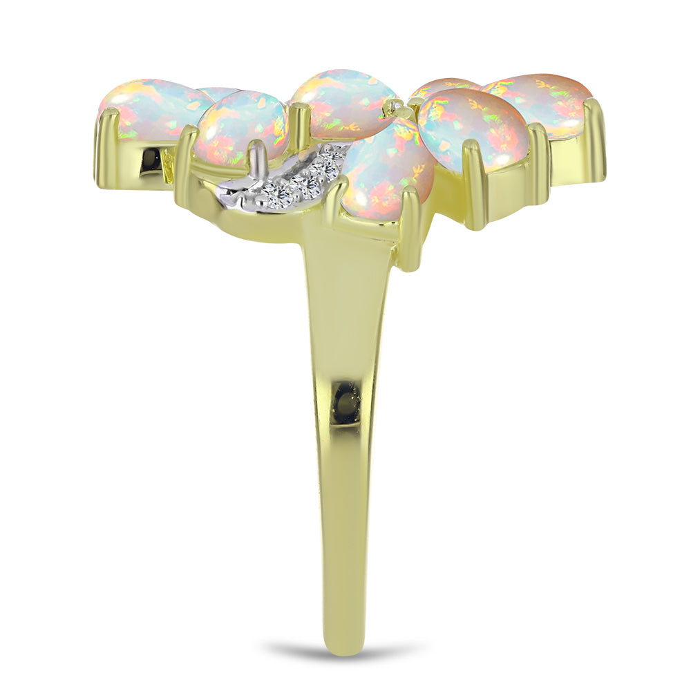 Pozlacené Stříbro 925/1000 - Prsten s Etiopským Opálem z Lega Dembi a Bílým Topazem - Karátové číslo: 2.61. přibližná hmotnost: 5.39 gramů 4 