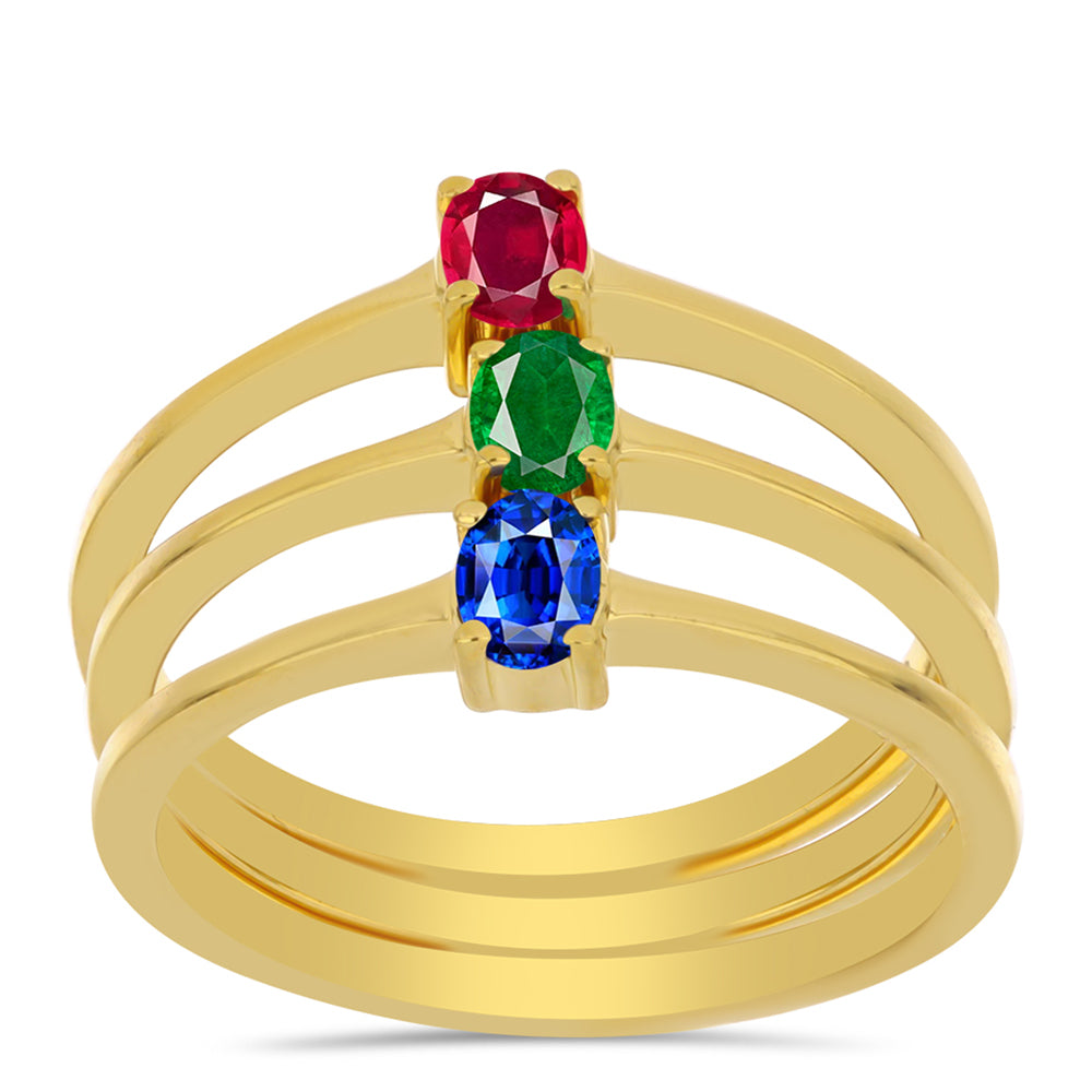 Pozlacené Stříbro 925/1000 - Sada s Umělým Rubínem a Umělým Smaragdem - Karátové číslo: 0.48. přibližná hmotnost: 4.64 gramů ( Prsten ) 3 