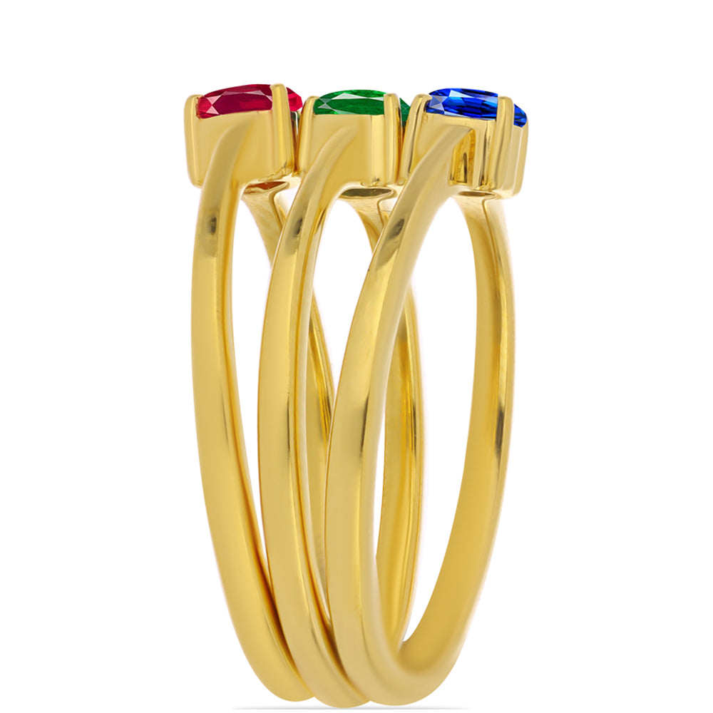 Pozlacené Stříbro 925/1000 - Sada s Umělým Rubínem a Umělým Smaragdem - Karátové číslo: 0.48. přibližná hmotnost: 4.64 gramů ( Prsten )