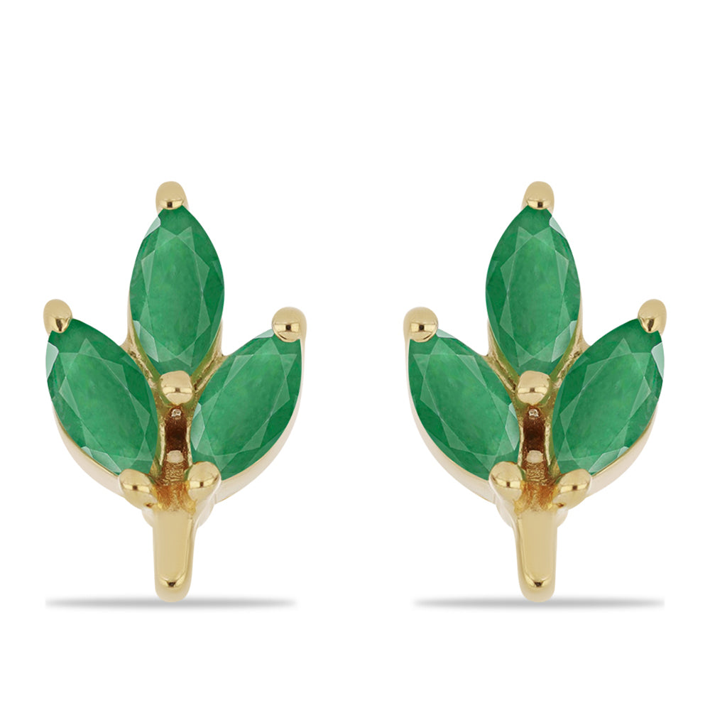 Pozlacené Stříbro 925/1000 - Náušnice s Brazilským Smaragdem - Karátové číslo: 0.85. přibližná hmotnost: 1.34 gramů 1 