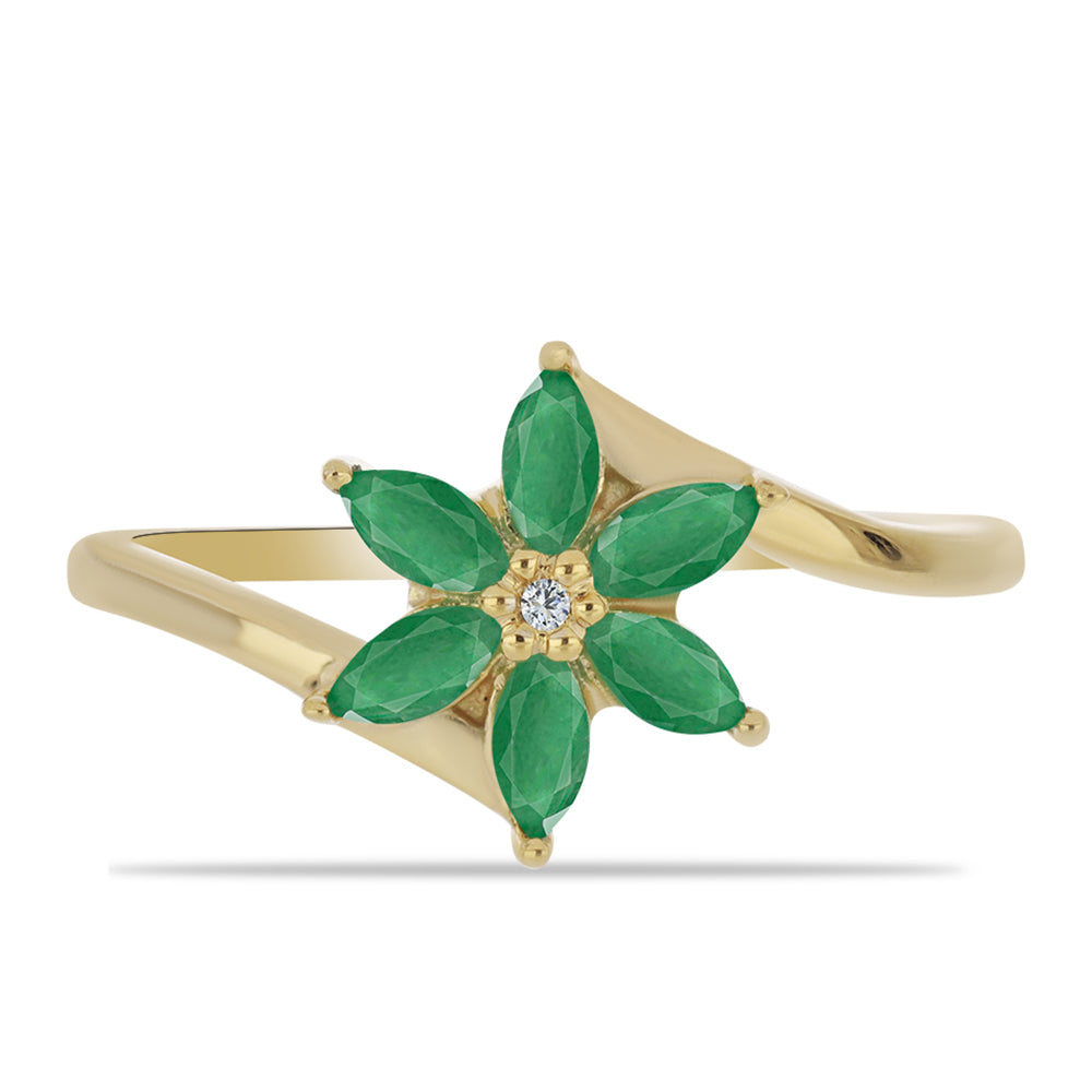 Pozlacený Stříbrný Prsten s Brazilským Smaragdem a Bílým Zirkonem 1 