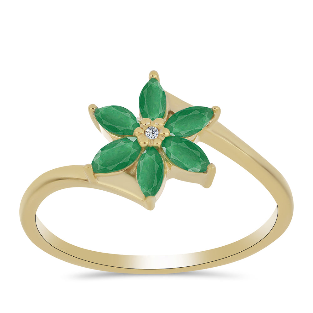 Pozlacený Stříbrný Prsten s Brazilským Smaragdem a Bílým Zirkonem 3 