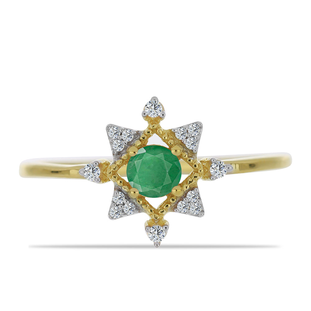 Pozlacený Stříbrný Prsten s Brazilským Smaragdem a Bílým Zirkonem