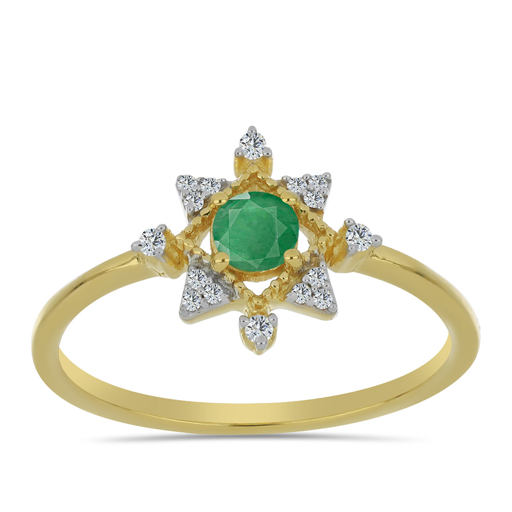 Pozlacený Stříbrný Prsten s Brazilským Smaragdem a Bílým Zirkonem