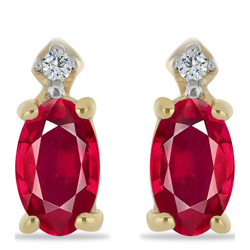 Pozlacené Stříbro 925/1000 - Náušnice s Madagaskarským Rubínem a Bílým Zirkonem - Karátové číslo: 0.75. přibližná hmotnost: 0.95 gramů