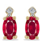 Pozlacené Stříbro 925/1000 - Náušnice s Madagaskarským Rubínem a Bílým Zirkonem - Karátové číslo: 0.75. přibližná hmotnost: 0.95 gramů