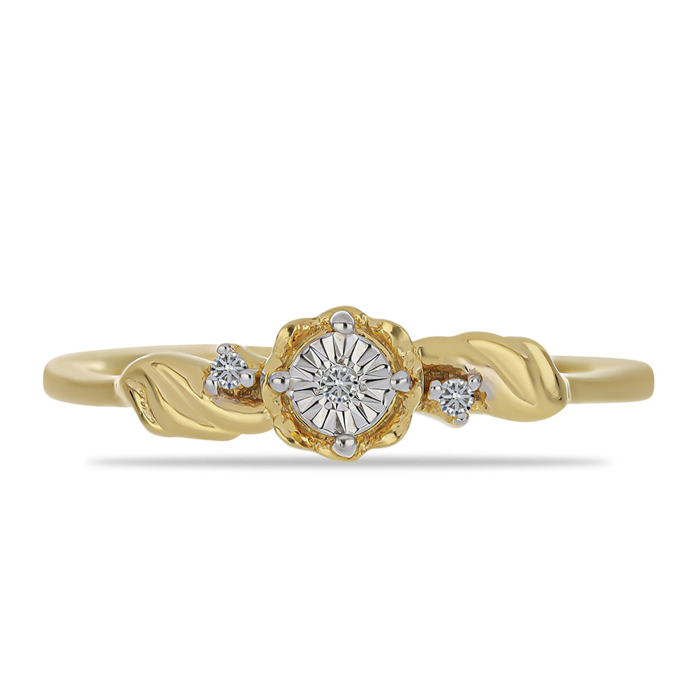 Pozlacené Stříbro 925/1000 - Prsten s Bílým Diamantem a Bílým Zirkonem - Karátové číslo: 0.04. přibližná hmotnost: 1.53 gramů