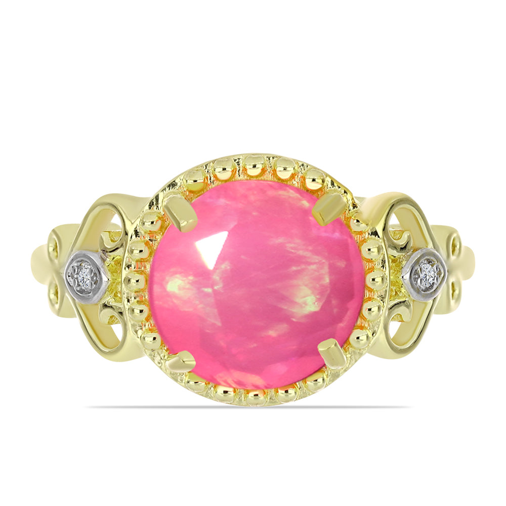 Pozlacený Stříbrný Prsten s Růžovým Etiopským Opálem z Lega Dembi a Bílým Topazem 1 
