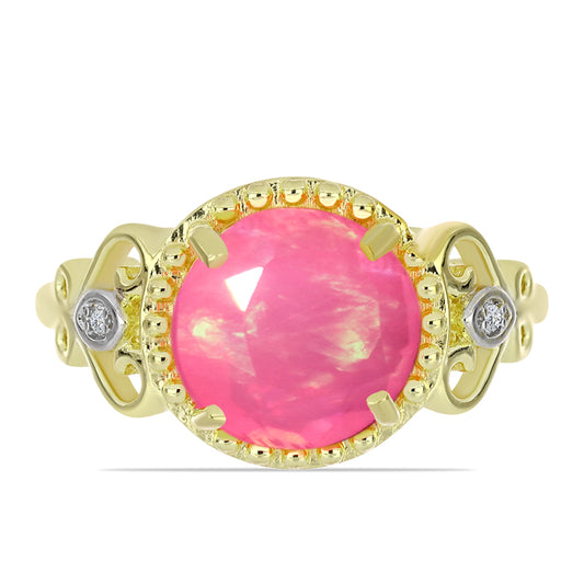 Pozlacený Stříbrný Prsten s Růžovým Etiopským Opálem z Lega Dembi a Bílým Topazem