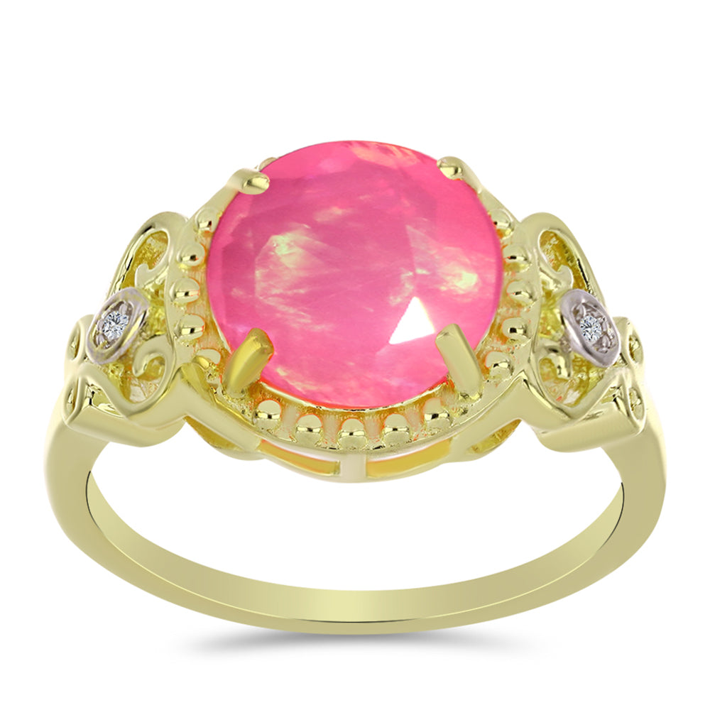 Pozlacený Stříbrný Prsten s Růžovým Etiopským Opálem z Lega Dembi a Bílým Topazem 3 