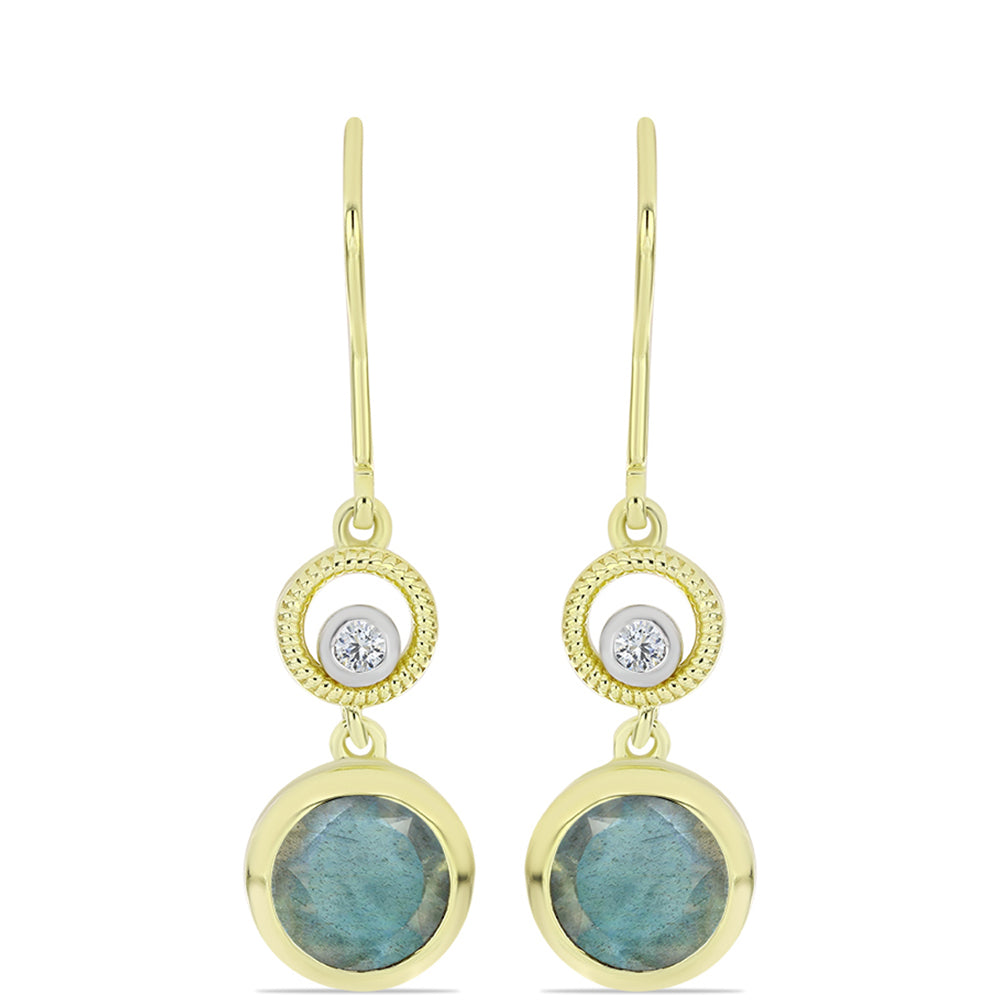 Pozlacené Stříbrné Náušnice s Labradoritem a Bílým Topazem