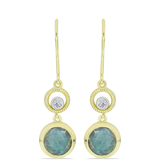 Pozlacené Stříbrné Náušnice s Labradoritem a Bílým Topazem