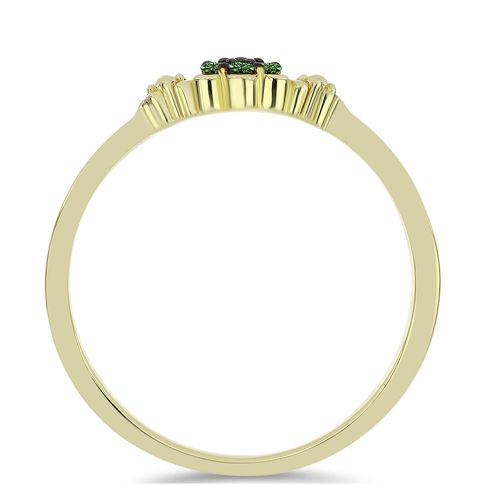 Pozlacené Stříbro 925/1000 - Prsten se Zeleným Diamantem - Karátové číslo: 0.07. přibližná hmotnost: 1.67 gramů