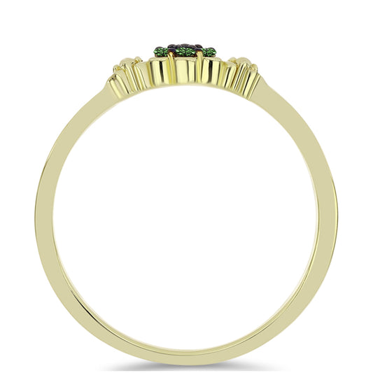 Pozlacené Stříbro 925/1000 - Prsten se Zeleným Diamantem - Karátové číslo: 0.07. přibližná hmotnost: 1.67 gramů