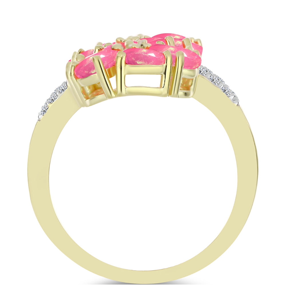 Pozlacené stříbro 925/1000 Prsten s Růžovým Etiopským Opálem z Lega Dembi a Bílým Topazem - Karátové číslo: 2.51. přibližná hmotnost: 5 gramů 2 