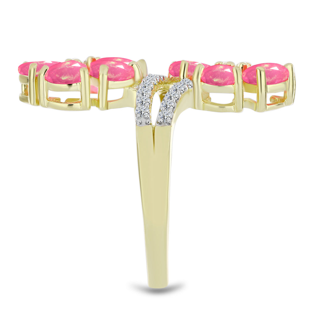 Pozlacené stříbro 925/1000 Prsten s Růžovým Etiopským Opálem z Lega Dembi a Bílým Topazem - Karátové číslo: 2.51. přibližná hmotnost: 5 gramů