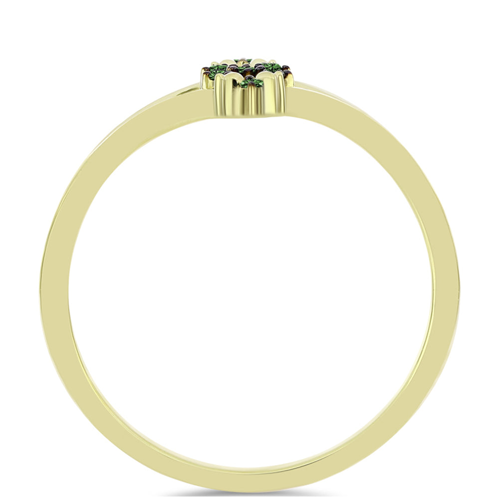 Pozlacené Stříbro 925/1000 - Prsten se Zeleným Diamantem - Karátové číslo: 0.08. přibližná hmotnost: 1.89 gramů