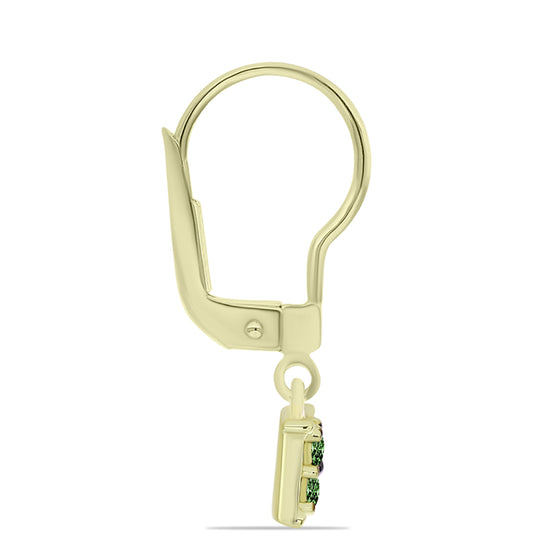 Pozlacené Stříbro 925/1000 - Náušnice se Zeleným Diamantem - Karátové číslo: 0.24. přibližná hmotnost: 1.59 gramů