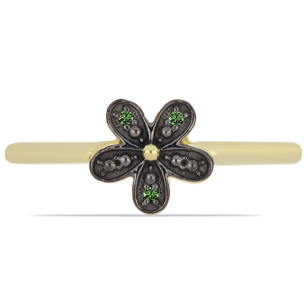 Pozlacené Stříbro 925/1000 - Prsten se Zeleným Diamantem - Karátové číslo: 0.02. přibližná hmotnost: 1.8 gramů 1 