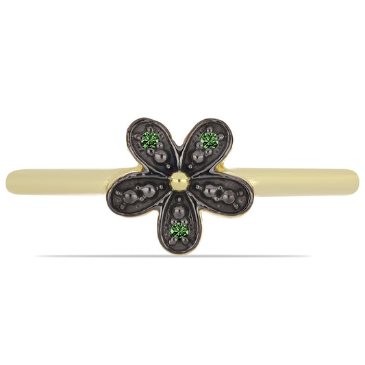 Pozlacené Stříbro 925/1000 - Prsten se Zeleným Diamantem - Karátové číslo: 0.02. přibližná hmotnost: 1.8 gramů