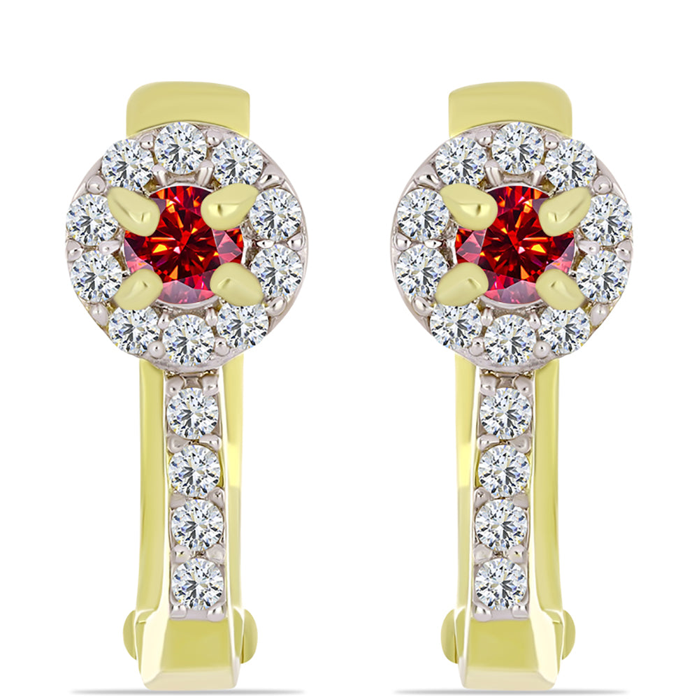 Pozlacené Stříbro 925/1000 - Náušnice s Majestátním červeným moissanitem a Bílým Topazem - Karátové číslo: 0.54. přibližná hmotnost: 3.1 gramů