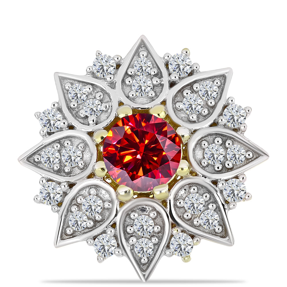 Pozlacený Stříbrný Brož s Majestátním červeným moissanitem a Bílým Topazem 1 