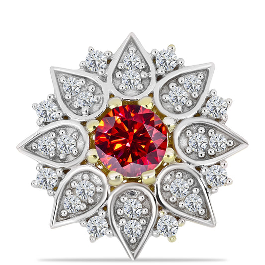 Pozlacený Stříbrný Brož s Majestátním červeným moissanitem a Bílým Topazem