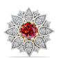 Pozlacený Stříbrný Brož s Majestátním červeným moissanitem a Bílým Topazem