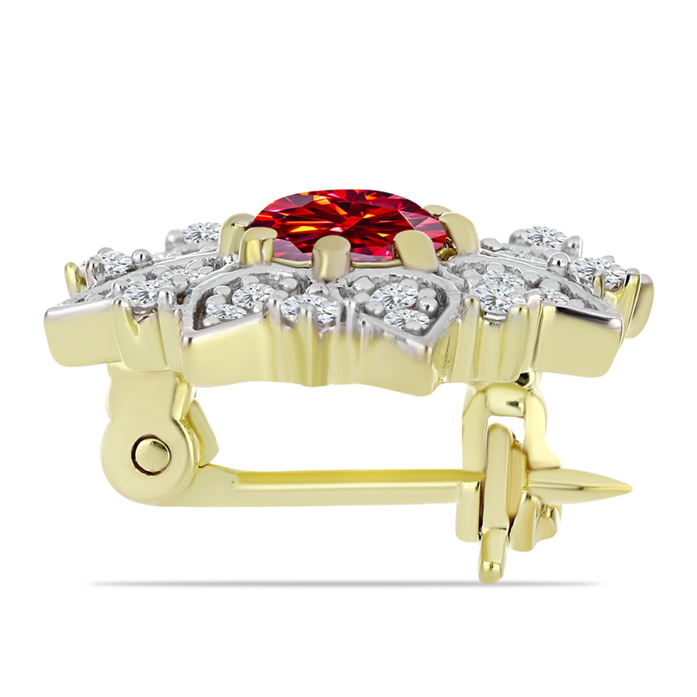 Pozlacený Stříbrný Brož s Majestátním červeným moissanitem a Bílým Topazem