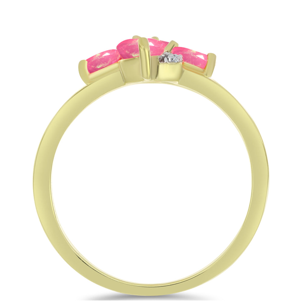 Pozlacené Stříbro 925/1000 - Prsten s Růžovým Etiopským Opálem z Lega Dembi a Bílým Topazem - Karátové číslo: 0.91. přibližná hmotnost: 2.86 gramů