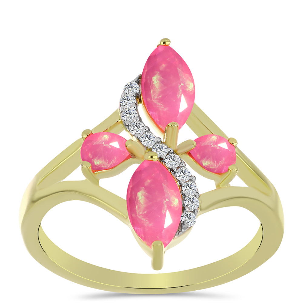 Pozlacené Stříbro 925/1000 - Prsten s Růžovým Etiopským Opálem z Lega Dembi a Bílým Topazem - Karátové číslo: 0.91. přibližná hmotnost: 2.86 gramů 3 