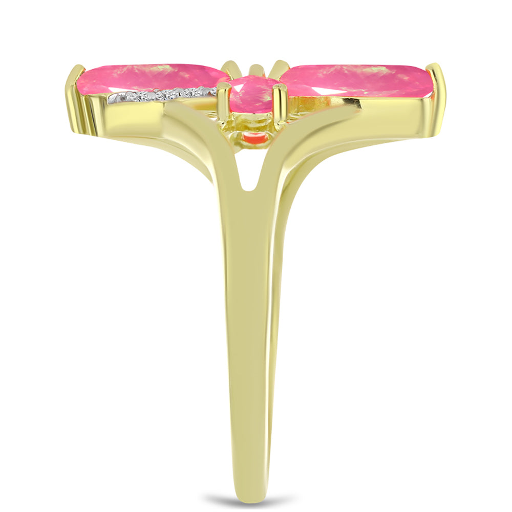 Pozlacené Stříbro 925/1000 - Prsten s Růžovým Etiopským Opálem z Lega Dembi a Bílým Topazem - Karátové číslo: 0.91. přibližná hmotnost: 2.86 gramů