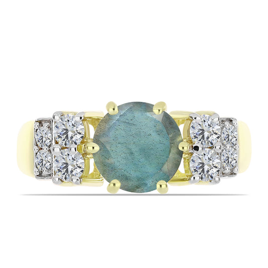 Pozlacený Stříbrný Prsten s Labradoritem a Bílým Topazem