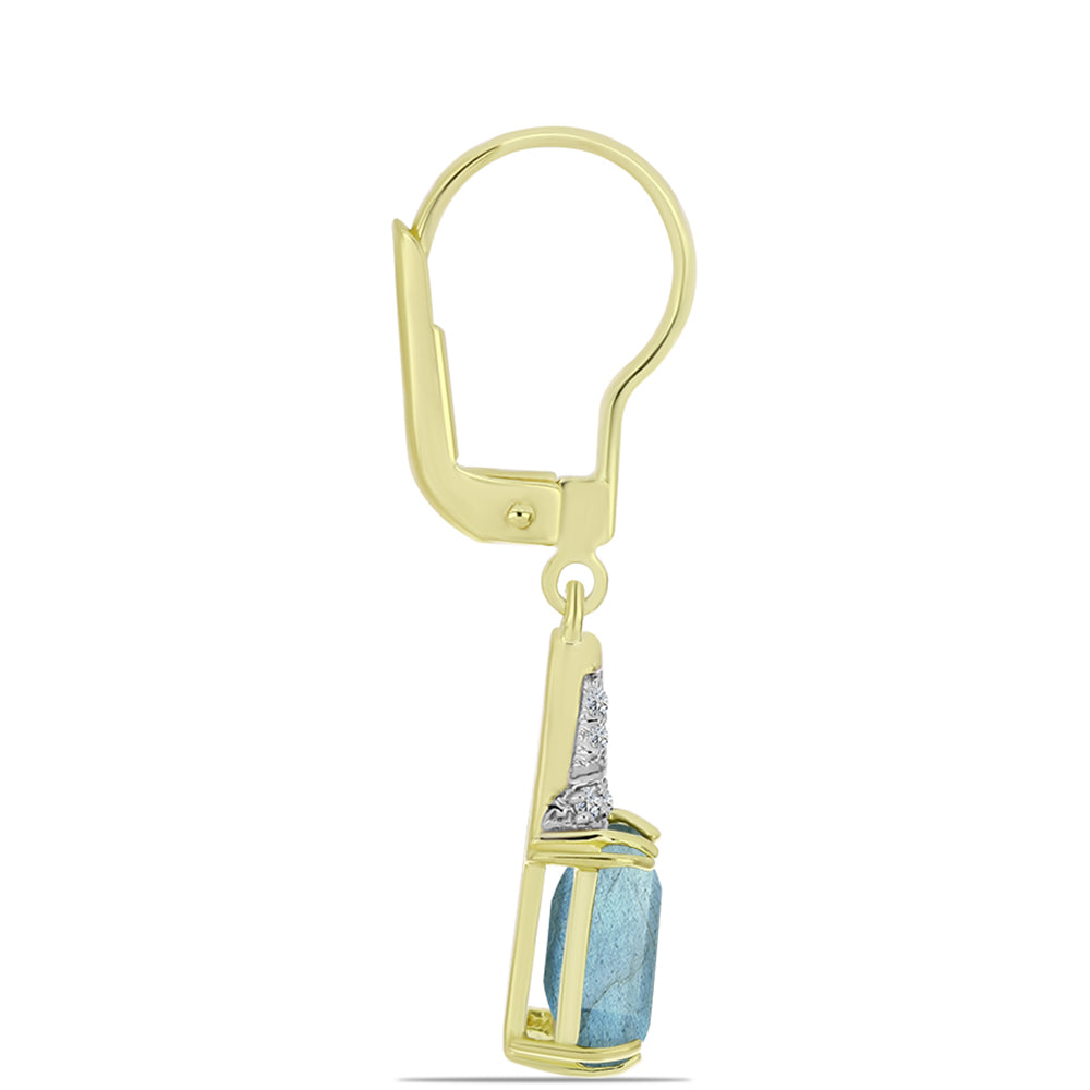 Pozlacené Stříbrné Náušnice s Labradoritem a Bílým Topazem