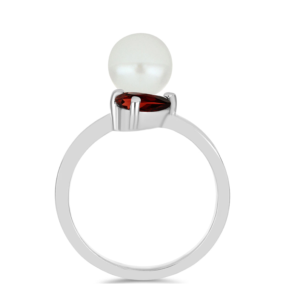 Stříbro 925/1000 - Prsten s Bartonským Granátem a Bílou Sladkovodní Perlou - Karátové číslo: 4.61. přibližná hmotnost: 3.15 gramů 2 