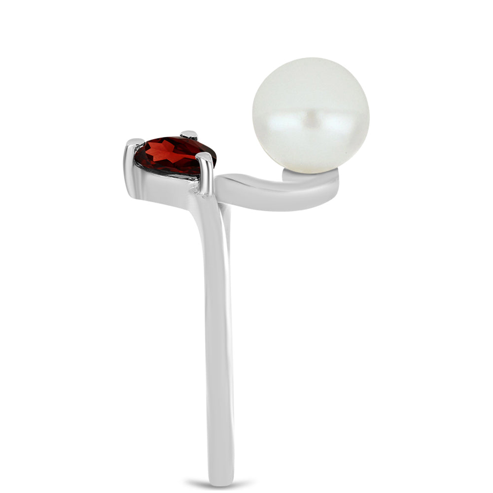 Stříbro 925/1000 - Prsten s Bartonským Granátem a Bílou Sladkovodní Perlou - Karátové číslo: 4.61. přibližná hmotnost: 3.15 gramů 4 