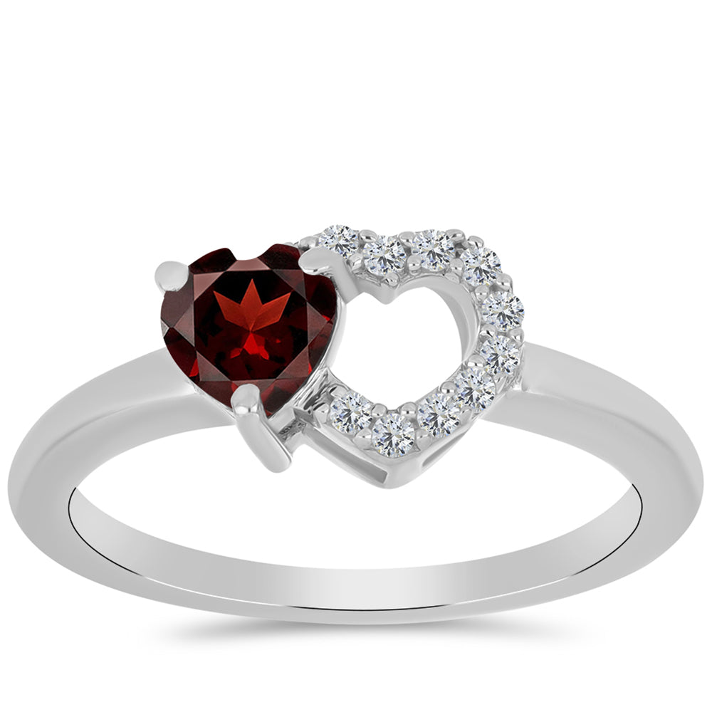 Stříbro 925/1000 - Prsten s Bartonským Granátem a Bílým Topazem - Karátové číslo: 0.68. přibližná hmotnost: 2.11 gramů