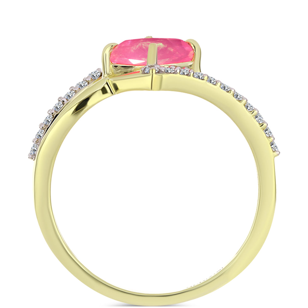 Pozlacené Stříbro 925/1000 - Prsten s Růžovým Etiopským Opálem z Lega Dembi a Bílým Topazem - Karátové číslo: 0.69. přibližná hmotnost: 2.18 gramů