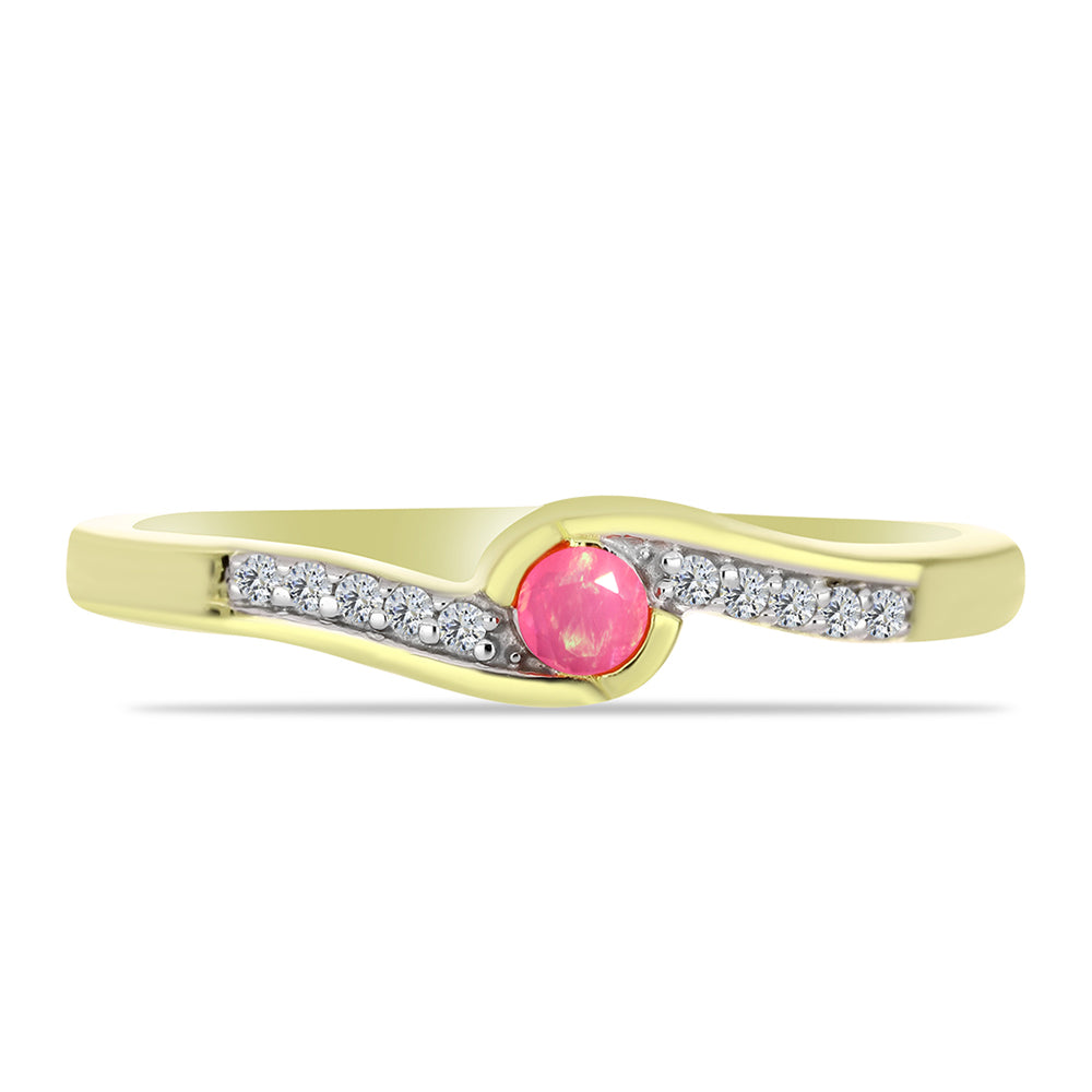 Pozlacené Stříbro 925/1000 - Prsten s Růžovým Etiopským Opálem z Lega Dembi a Bílým Topazem - Karátové číslo: 0.13. přibližná hmotnost: 2.09 gramů 1 