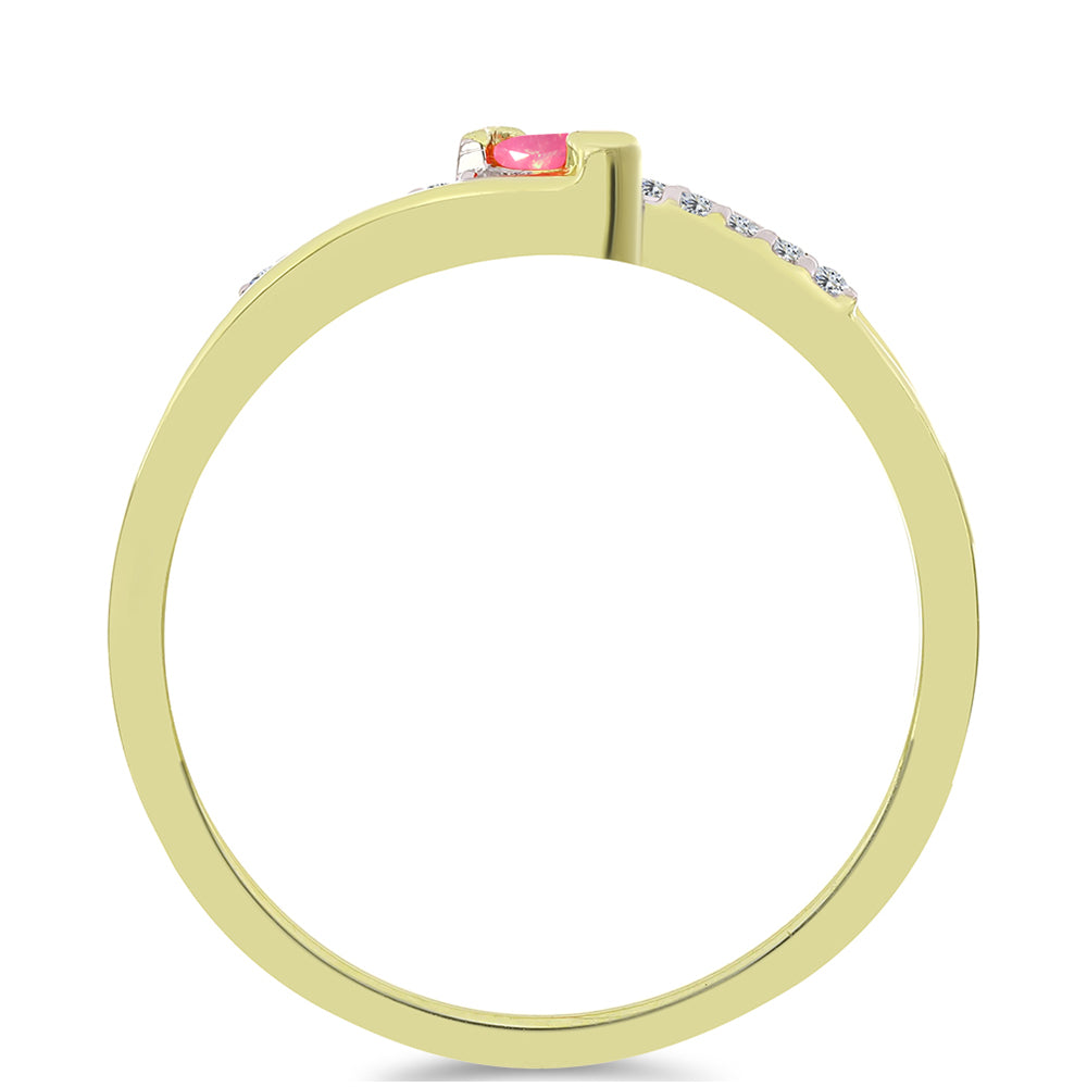 Pozlacené Stříbro 925/1000 - Prsten s Růžovým Etiopským Opálem z Lega Dembi a Bílým Topazem - Karátové číslo: 0.13. přibližná hmotnost: 2.09 gramů