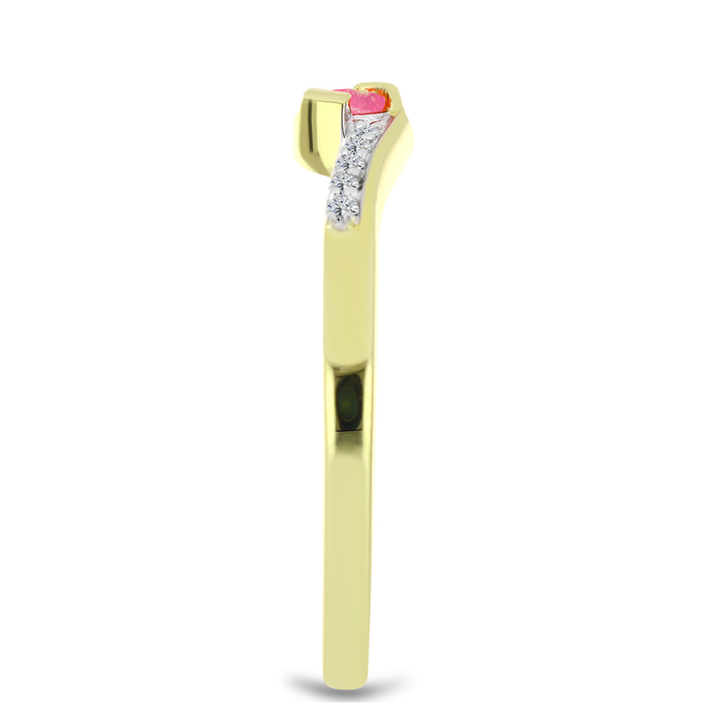 Pozlacené Stříbro 925/1000 - Prsten s Růžovým Etiopským Opálem z Lega Dembi a Bílým Topazem - Karátové číslo: 0.13. přibližná hmotnost: 2.09 gramů 4 