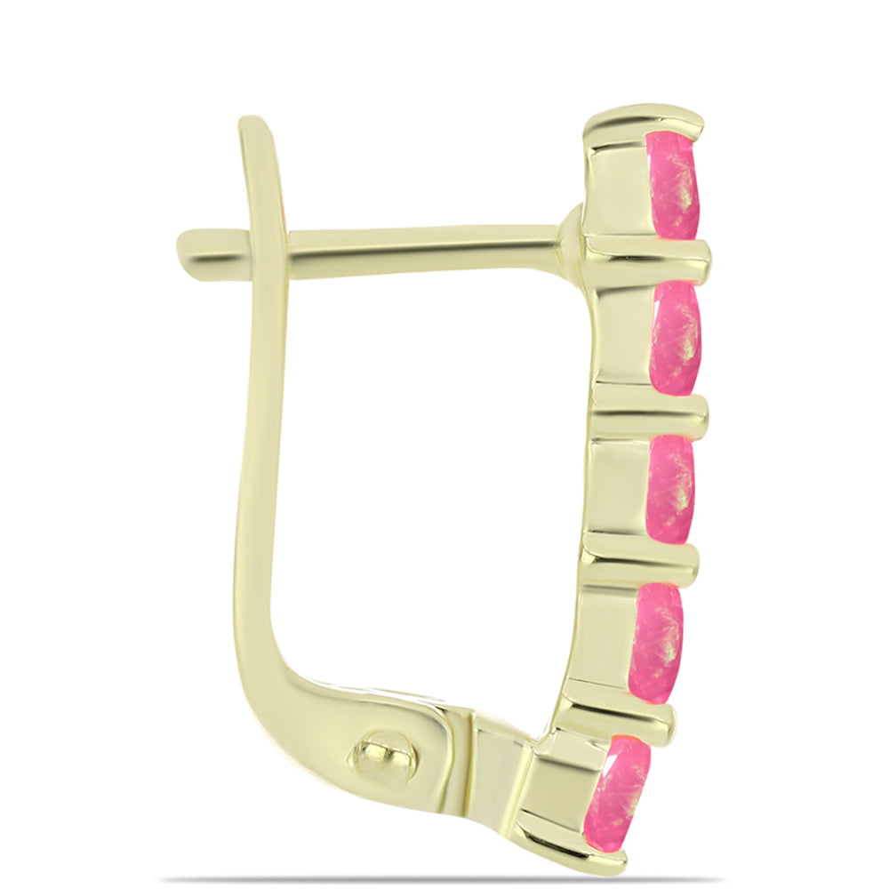 Pozlacené Stříbro 925/1000 - Náušnice s Růžovým Etiopským Opálem z Lega Dembi - Karátové číslo: 0.71. přibližná hmotnost: 2.4 gramů