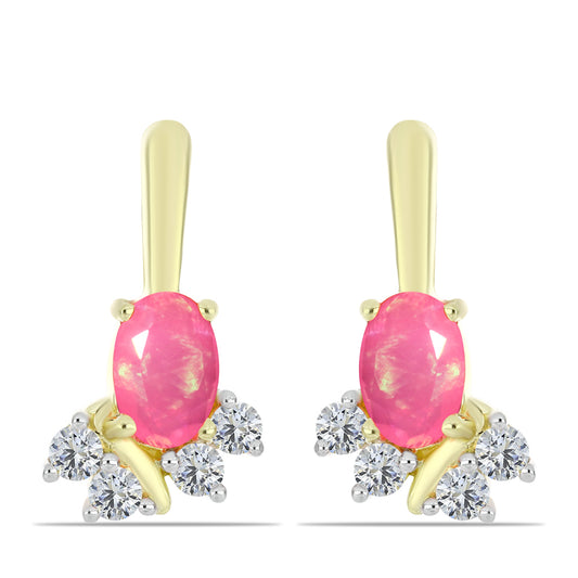 Pozlacené stříbro 925/1000 Náušnice s Růžovým Etiopským Opálem z Lega Dembi a Bílým Topazem - Karátové číslo: 0.86. přibližná hmotnost: 2.36 gramů