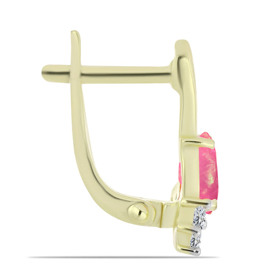 Pozlacené stříbro 925/1000 Náušnice s Růžovým Etiopským Opálem z Lega Dembi a Bílým Topazem - Karátové číslo: 0.86. přibližná hmotnost: 2.36 gramů