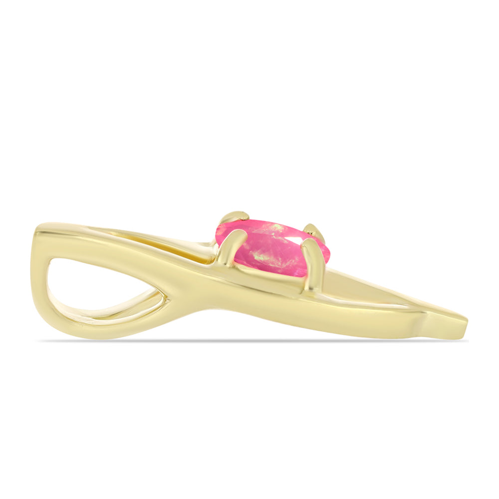 Pozlacené Stříbro 925/1000 - Přívěsek s Růžovým Etiopským Opálem z Lega Dembi - Karátové číslo: 0.28. přibližná hmotnost: 1.01 gramů