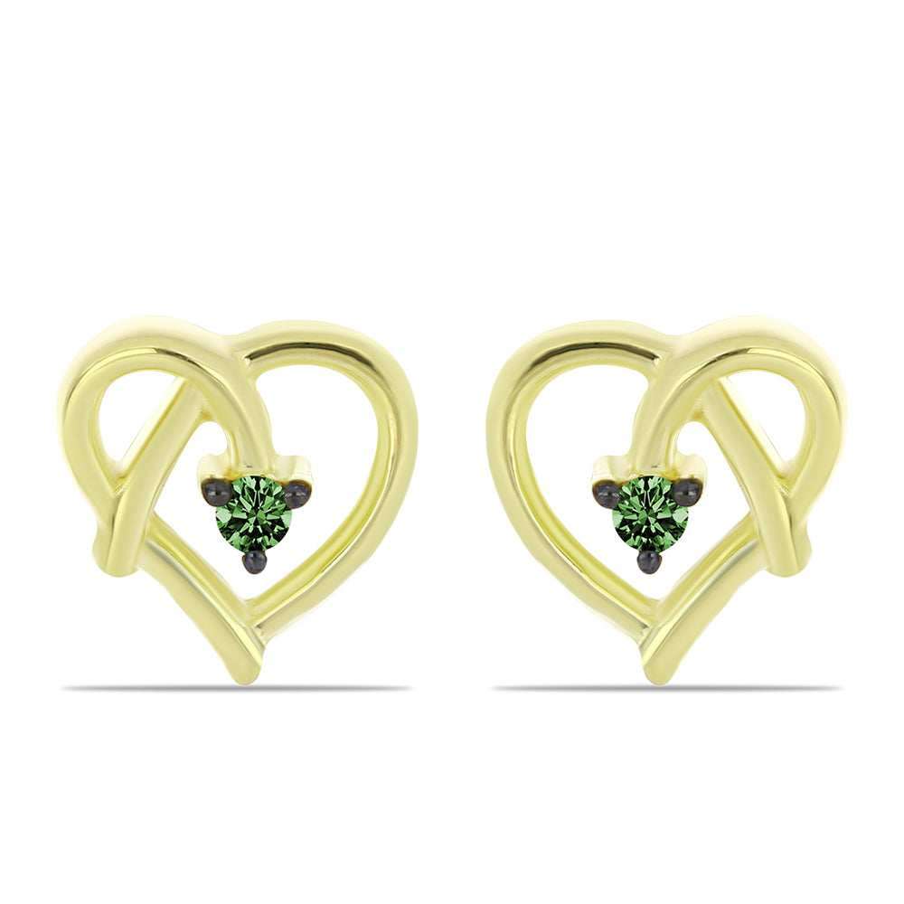 Pozlacené Stříbro 925/1000 - Náušnice se Zeleným Diamantem - Karátové číslo: 0.05. přibližná hmotnost: 1.52 gramů 1 