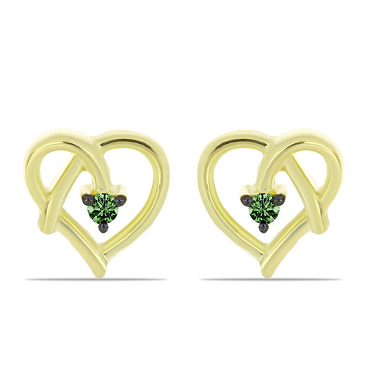 Pozlacené Stříbrné Náušnice se Zeleným Diamantem